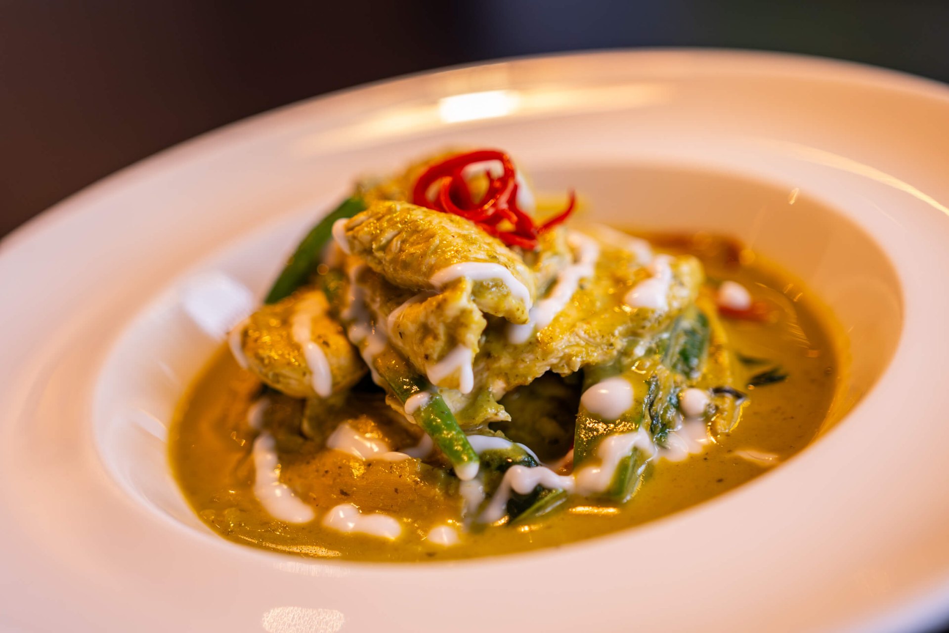 Curry dish styled for restaurant menu photography